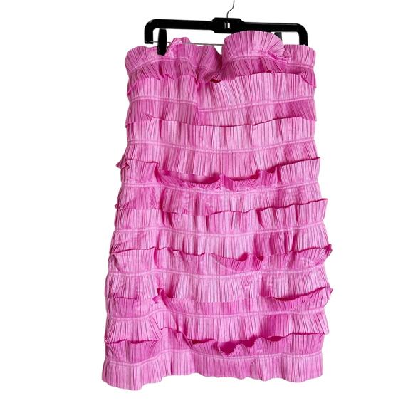 Aje Palladium Ruffled Strapless Ruffled Pleated Gauze Pink Mini Dress Size 12 - Picture 5 of 14